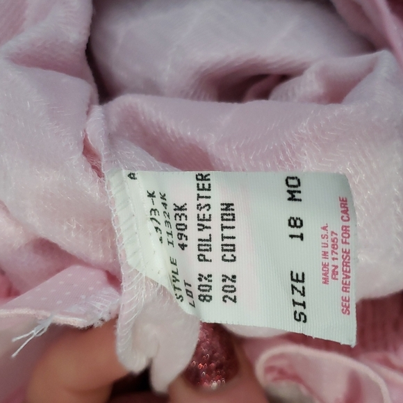 Vintage Pink with White Dots Quilted Ruffled Strap Overalls 18 Months - Picture 8 of 8